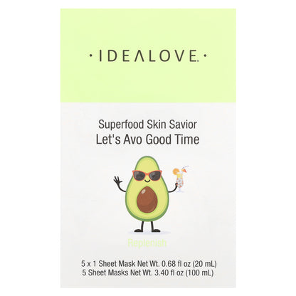 Idealove, Superfood Skin Savior, Let's Avo Good Time, 5 Beauty Sheet Masks, 0.68 fl oz (20 ml) Each