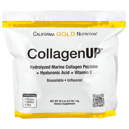 California Gold Nutrition, CollagenUP®, Hydrolyzed Marine Collagen Peptides with Hyaluronic Acid and Vitamin C, Unflavored, 2.2 lb (1 kg)