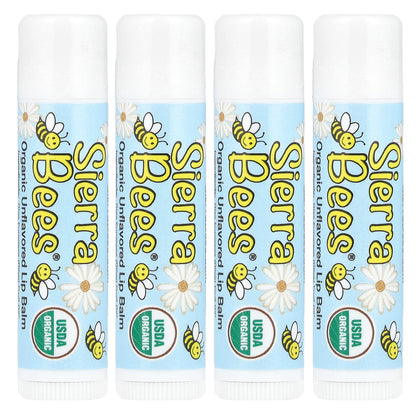 Sierra Bees, Organic Lip Balms, Unflavored, 4 Pack, 0.15 oz (4.25 g) Each