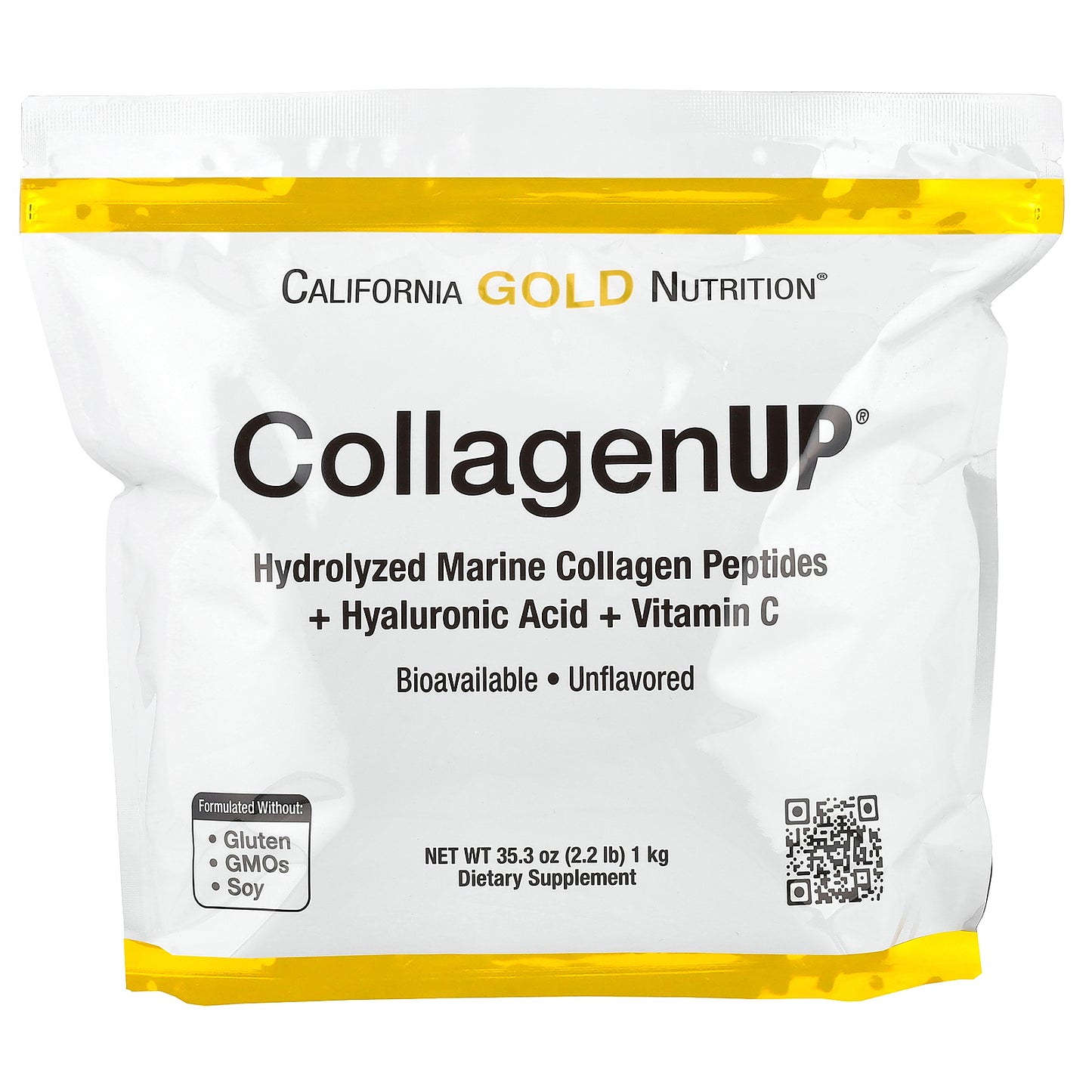 California Gold Nutrition, CollagenUP®, Hydrolyzed Marine Collagen Peptides with Hyaluronic Acid and Vitamin C, Unflavored, 2.2 lb (1 kg)