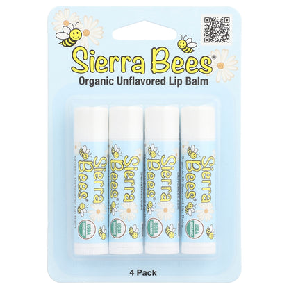 Sierra Bees, Organic Lip Balms, Unflavored, 4 Pack, 0.15 oz (4.25 g) Each