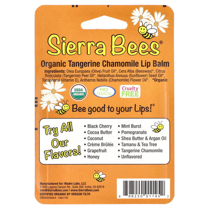 Sierra Bees, Organic Lip Balms, Tangerine Chamomile, 4 Pack, 0.15 oz (4.25 g) Each