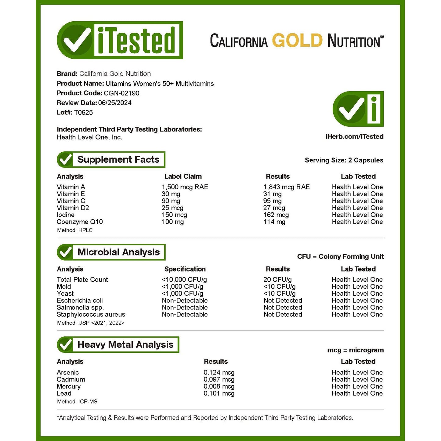 California Gold Nutrition, Ultamins Women's 50+ Multivitamin with CoQ10, Mushrooms, Enzymes, Veggies & Berries, 60 Veggie Capsules