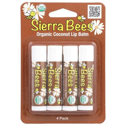 Sierra Bees, Organic Lip Balms, Coconut, 4 Pack, 0.15 oz (4.25 g) Each