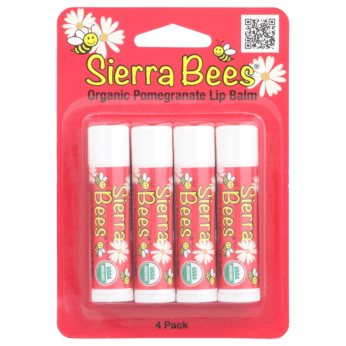 Sierra Bees, Organic Lip Balms, Pomegranate, 4 Pack, 0.15 oz (4.25 g) Each