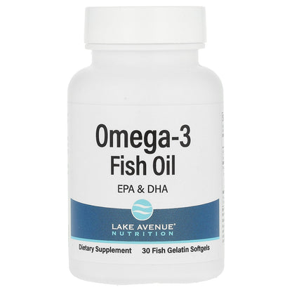 Lake Avenue Nutrition, Omega-3 Fish Oil, 1,250 mg, 30 Fish Gelatin Softgels