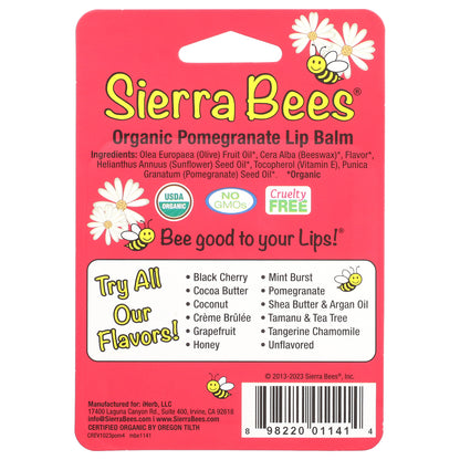 Sierra Bees, Organic Lip Balms, Pomegranate, 4 Pack, 0.15 oz (4.25 g) Each