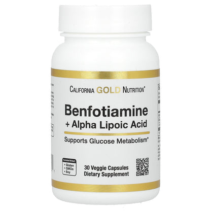 California Gold Nutrition, Benfotiamine + Alpha Lipoic Acid, 30 Veggie Capsules