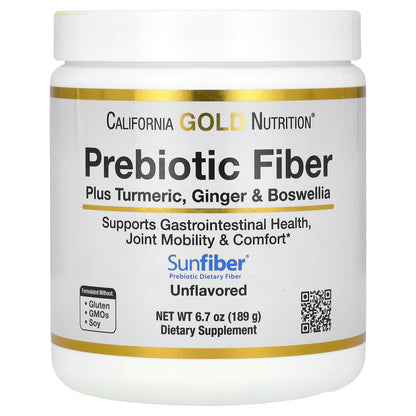 California Gold Nutrition, Prebiotic Fiber Plus Turmeric Extract, Organic Ginger Extract and Boswellia Extract , 6.7 oz (189 g)