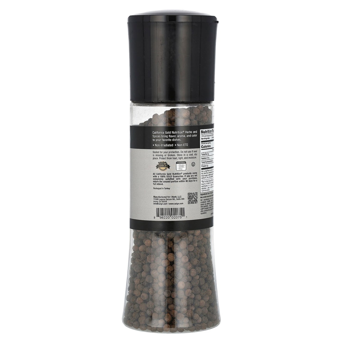 California Gold Nutrition, FOODS - Black Peppercorns Grinder, 6 oz (170 g)