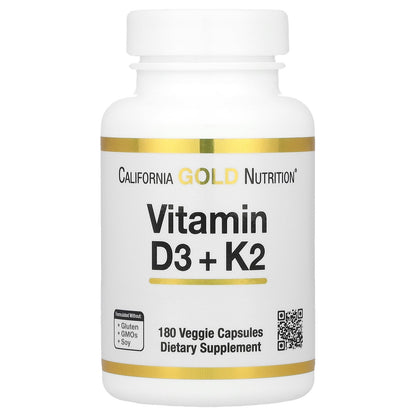 California Gold Nutrition, Vitamin D3 + K2, 180 Veggie Capsules