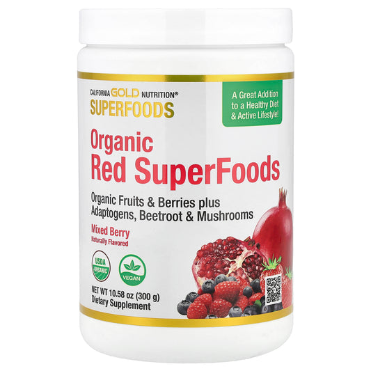 California Gold Nutrition, Superfoods, Organic Red Superfoods with Organic Acai, Organic Blueberry, Organic Cranberry, and Organic Pomegranate Powders, Mixed Berry , 10.58 oz (300 g)