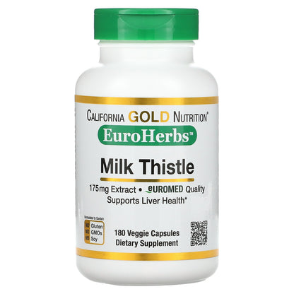 California Gold Nutrition, EuroHerbs, Milk Thistle Extract, Euromed Quality, 175 mg, 180 Veggie Capsules