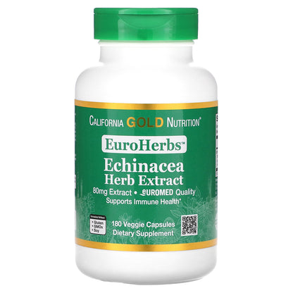 California Gold Nutrition, EuroHerbs, Echinacea Herb Extract, Euromed Quality, 80 mg, 180 Veggie Capsules