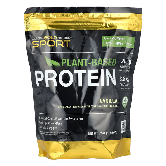 California Gold Nutrition, Sport, Vegan Protein with Pea Isolate and Brown Rice, Vanilla, 2 lb (907 g)