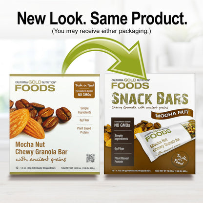 California Gold Nutrition, Foods, Mocha Nut Chewy Granola Bars, 12 Bars, 1.4 oz (40 g) Each