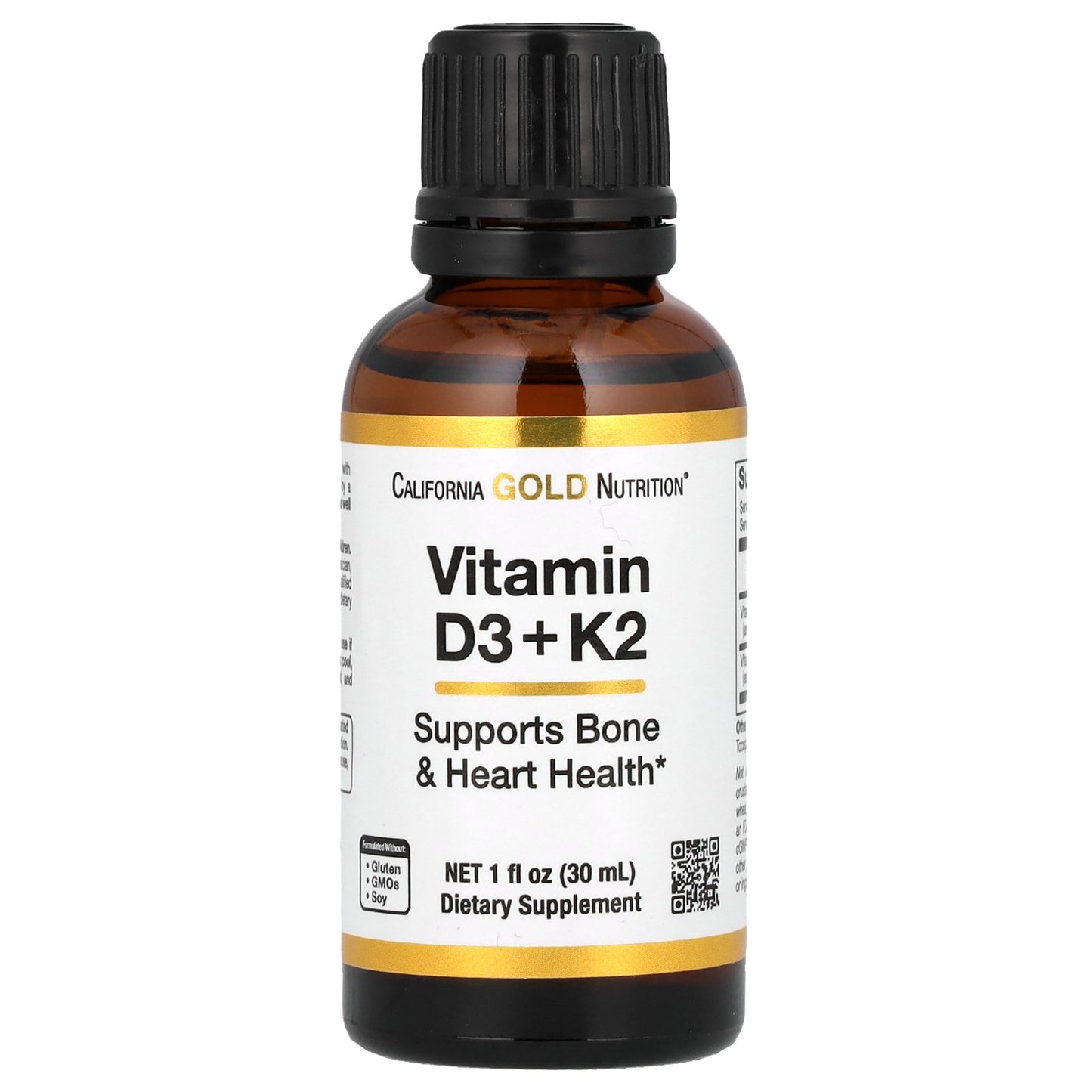 California Gold Nutrition, Vitamin D3 + K2 as MK-7,  25 mcg (1,000 IU), 1 fl oz (30 ml)