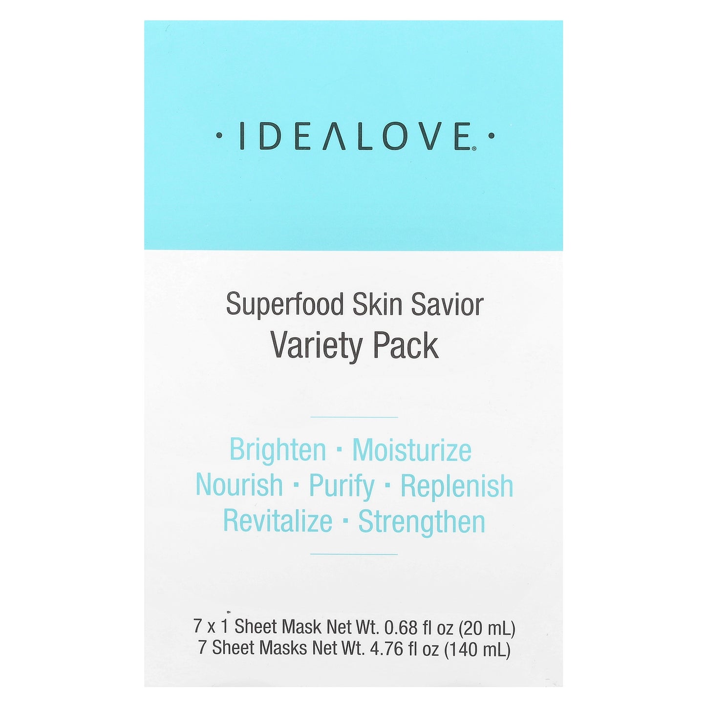 Idealove, Superfood Skin Savior Variety Pack, 7 Beauty Sheet Masks, 0.68 fl oz (20 ml) Each