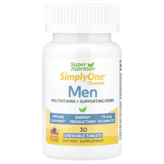 Super Nutrition, SimplyOne, Men’s Multivitamin + Supporting Herbs, Wild-Berry, 30 Chewable Tablets