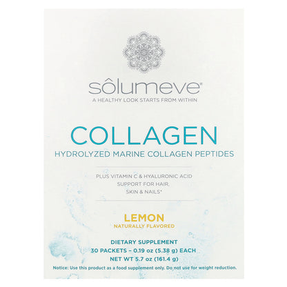 Solumeve, Marine Collagen Peptides Plus Vitamin C and Hyaluronic Acid, Lemon, 30 Packets, 0.19 oz (5.38 g) Each