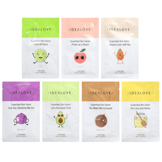 Idealove, Superfood Skin Savior Variety Pack, 7 Beauty Sheet Masks, 0.68 fl oz (20 ml) Each