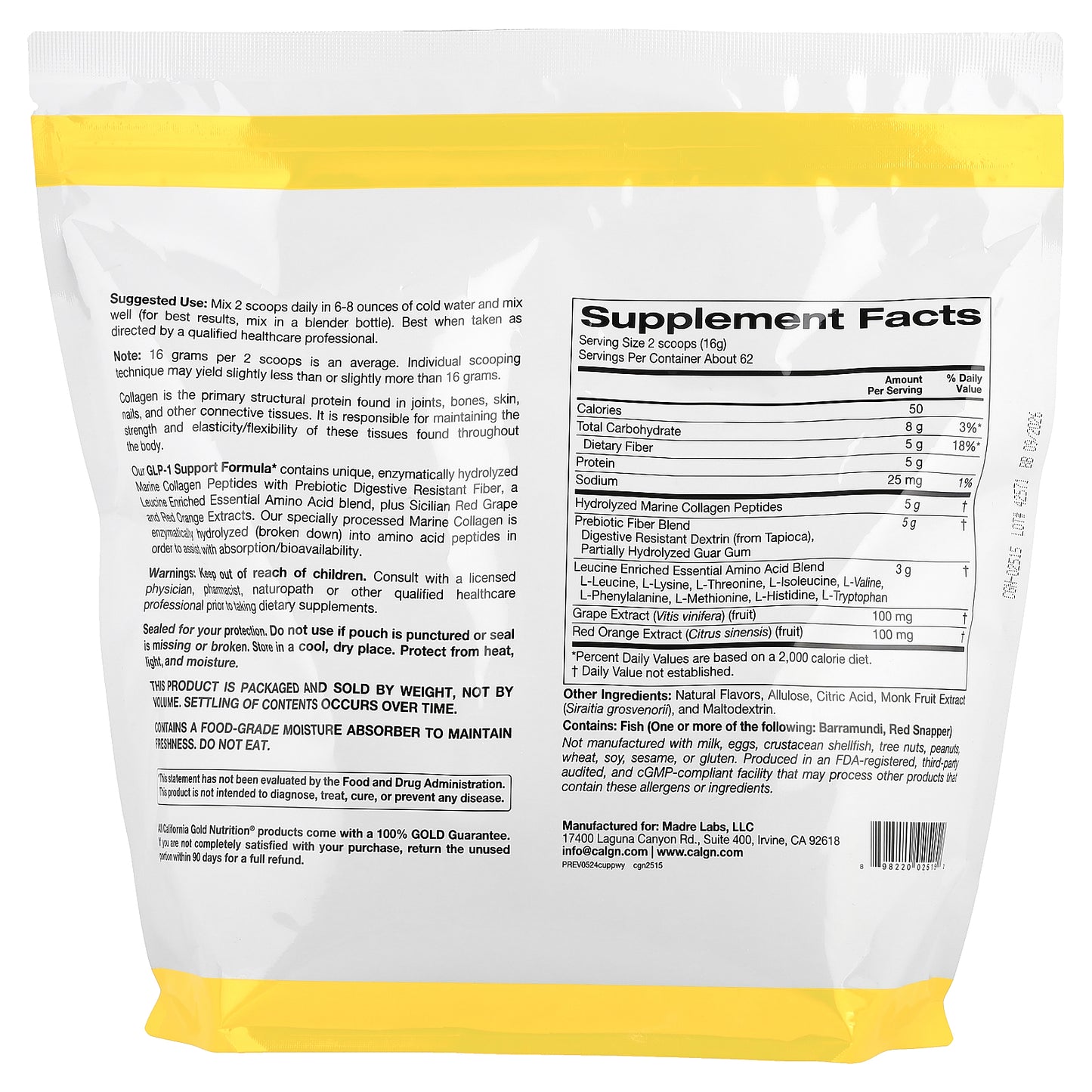 California Gold Nutrition, GLP-1 Support Formula, Watermelon Yuzu, 2.2 lb (1 kg)