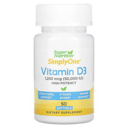 Super Nutrition, SimplyOne, Vitamin D3, 50,000 IU, 50 Softgels