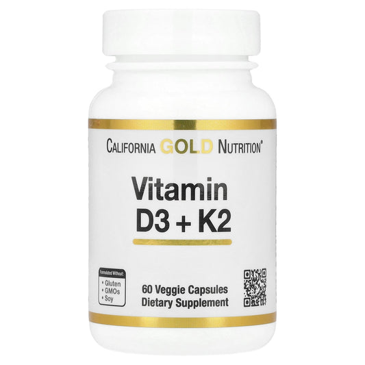 California Gold Nutrition, Vitamin D3 + K2, 60 Veggie Capsules