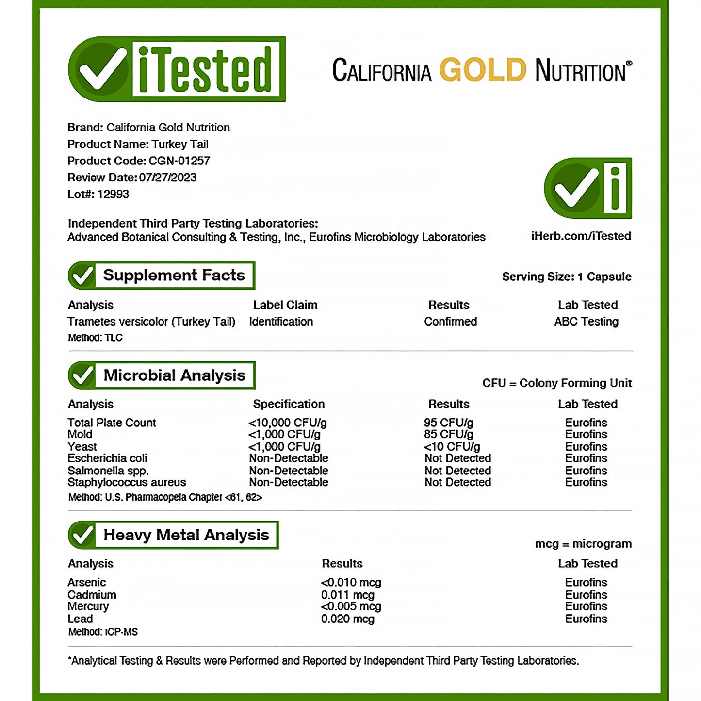 California Gold Nutrition, Full-Spectrum Turkey Tail, 90 Plantcaps