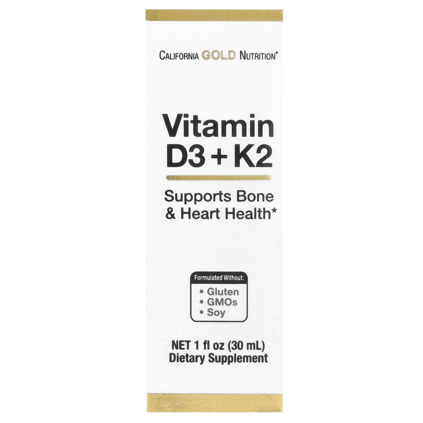 California Gold Nutrition, Vitamin D3 + K2 as MK-7,  25 mcg (1,000 IU), 1 fl oz (30 ml)