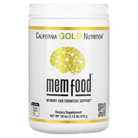 California Gold Nutrition, MEM Food, Memory & Cognitive Support with MEM Blend, L-Serine, Organic Lion's Mane and Blueberry Juice Powder, 1.12 lb (510 g)