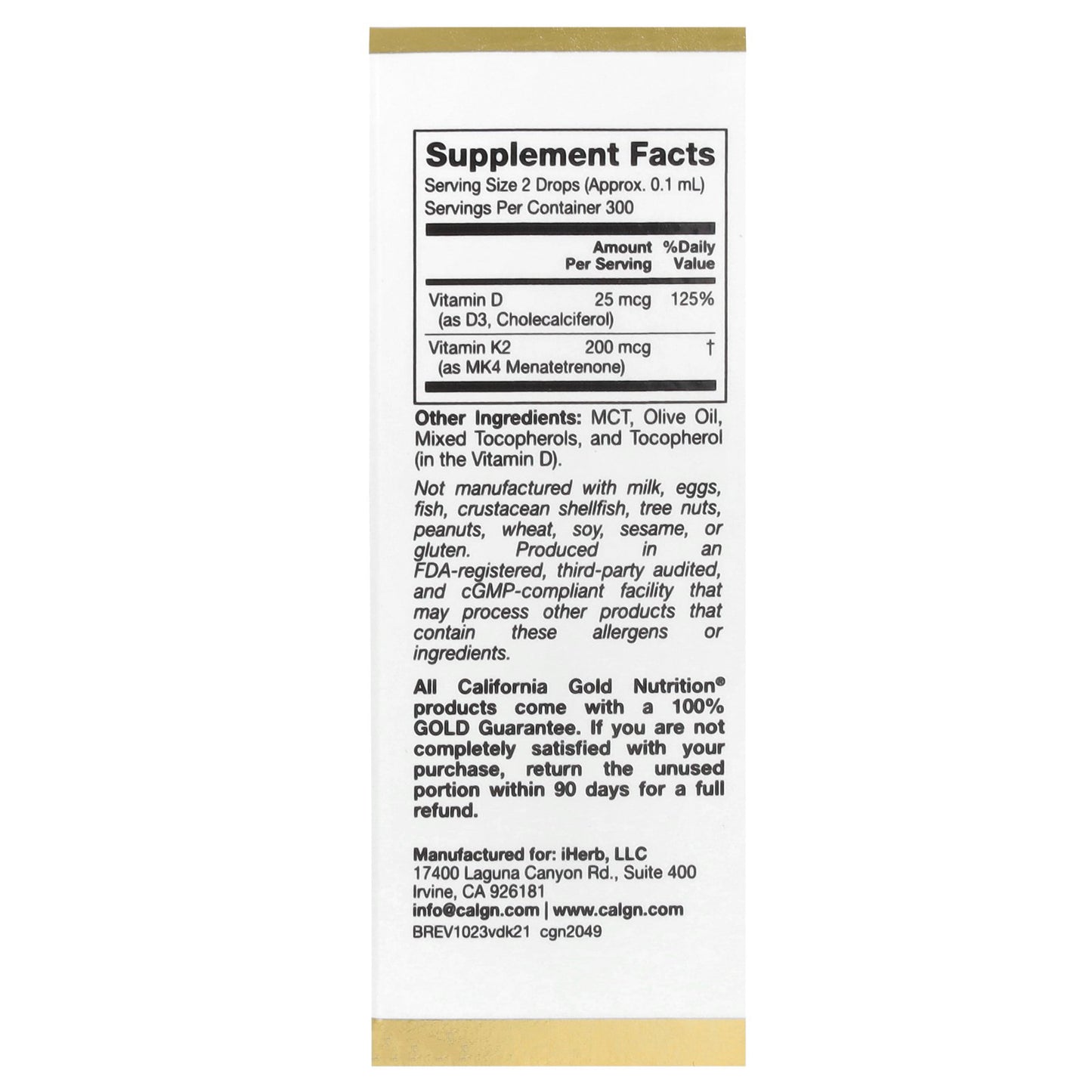 California Gold Nutrition, Vitamin D3 + K2 as MK-7,  25 mcg (1,000 IU), 1 fl oz (30 ml)