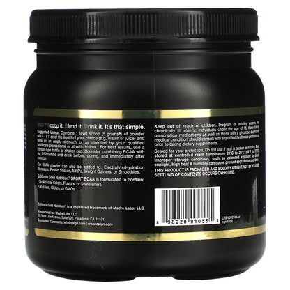 California Gold Nutrition, Sport, BCAA Powder, AjiPure®, Branched Chain Amino Acids, 1 lb (454 g)