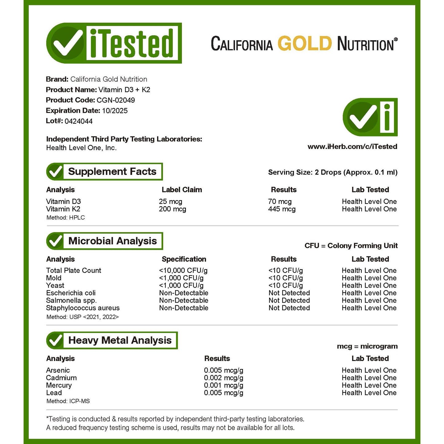 California Gold Nutrition, Vitamin D3 + K2,  25 mcg (1,000 IU), 1 fl oz (30 ml)