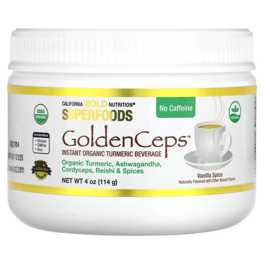 California Gold Nutrition, Superfoods, GoldenCeps, Organic Turmeric with Adaptogens, 4 oz (114 g)