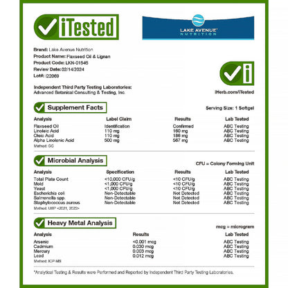 Lake Avenue Nutrition, Cold Pressed Flaxseed Oil with Lignans, 1 g, 120 Veggie Softgels