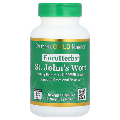 California Gold Nutrition, EuroHerbs, St. John's Wort Extract, Euromed Quality, 300 mg, 180 Veggie Capsules