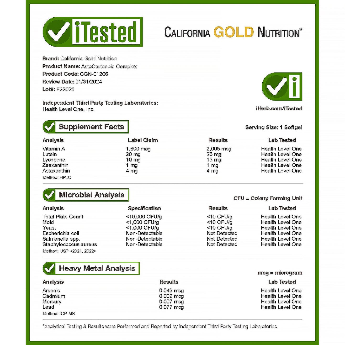 California Gold Nutrition, AstaCarotenoid Complex, Lutein, Lycopene, and Astaxanthin Complex, 30 Veggie Softgels