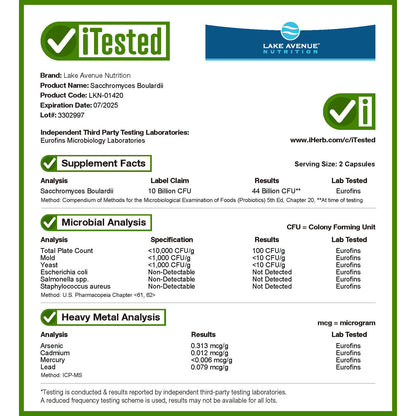 Lake Avenue Nutrition, Saccharomyces Boulardii, 10 Billion CFU, 60 Veggie Capsules (5 Billion CFU per Capsule)
