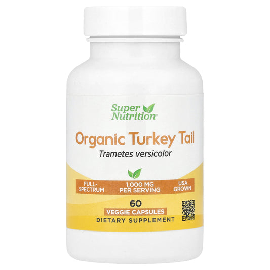 Super Nutrition, Organic Turkey Tail Mushroom, 1 g, 60 Veggie Capsules (0.5 g Per Capsule)