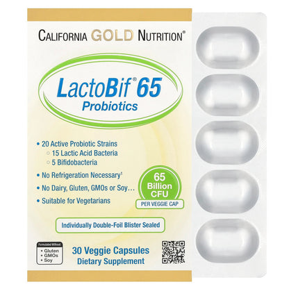 California Gold Nutrition, LactoBif® 65 Probiotics, 65 Billion CFU, 30 Veggie Capsules