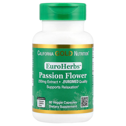 California Gold Nutrition, EuroHerbs™, Passion Flower Extract,  Euromed Quality, 250 mg, 60 Veggie Capsules