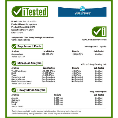 Lake Avenue Nutrition, Serrapeptase, Proteolytic Enzyme, 120,000 SPUs, 180 Veggie Capsules