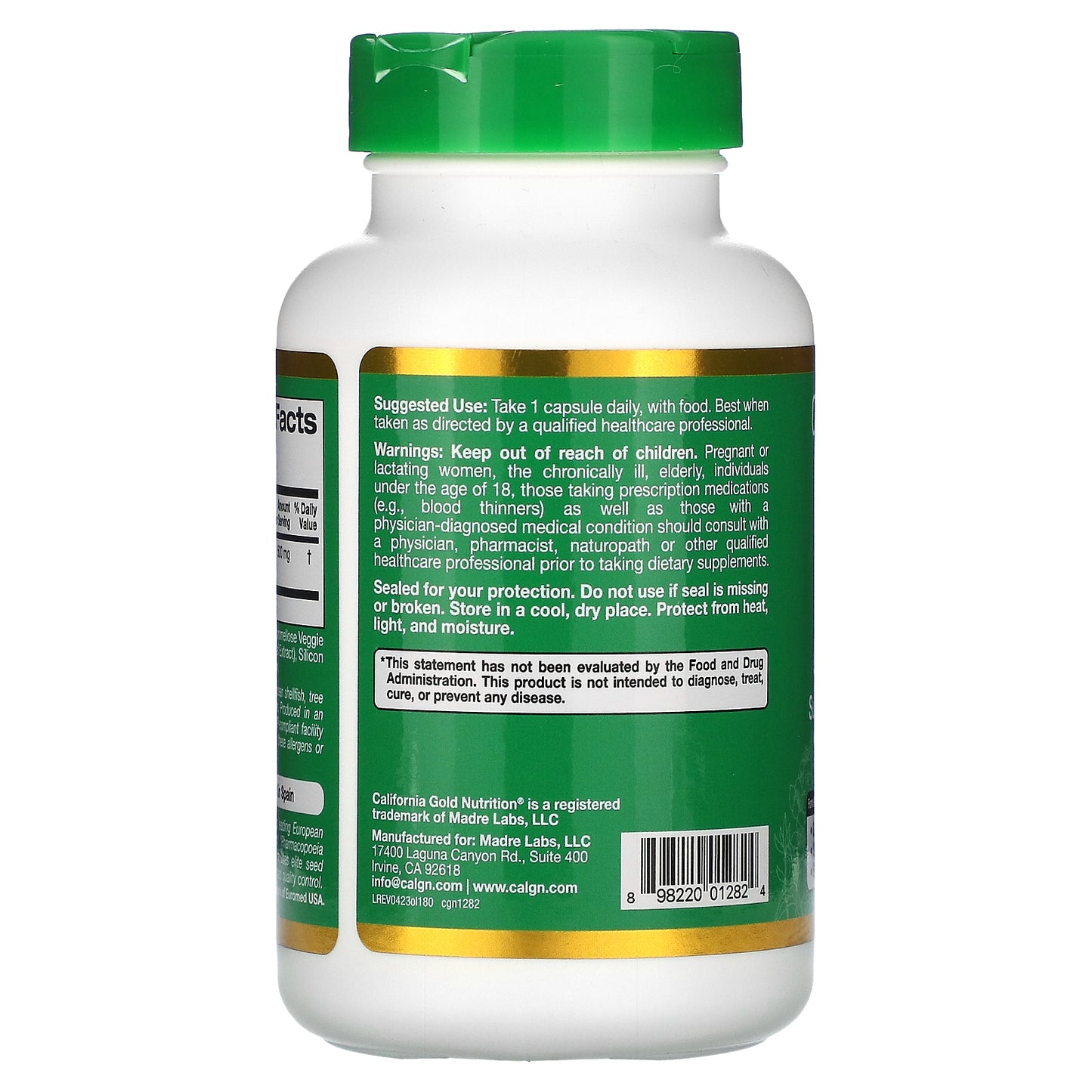 California Gold Nutrition, EuroHerbs™ , Olive Leaf Extract, Euromed Quality, 500 mg, 180 Veggie Capsules