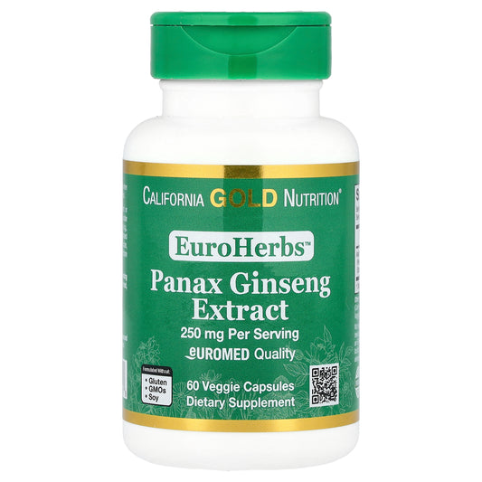 California Gold Nutrition, EuroHerbs™, Panax Ginseng Extract, Euromed Quality, 250 mg, 60 Veggie Capsules