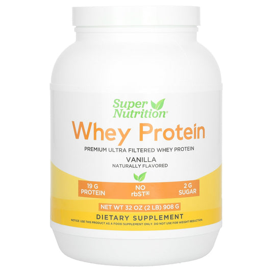 Super Nutrition, Ultra Filtered Whey Protein Powder, Non-GMO, rbST Free, Vanilla, 2 lb (908 g)