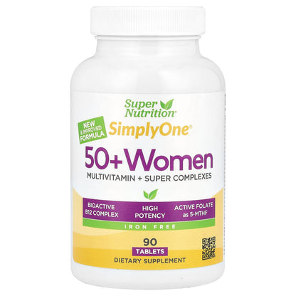 Super Nutrition, SimplyOne®, 50+ Women Multivitamin + Super Complexes, Iron Free, 90 Tablets