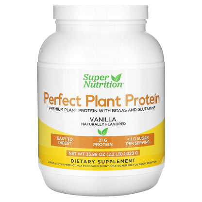 Super Nutrition, Perfect Plant Protein, Vanilla, 2.2 lbs (1,020 g)